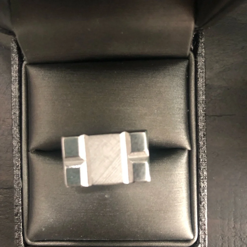 Men's Silver Rectangular Geometric Cufflinks